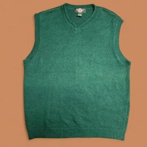 Vintage American Outpost Green V-Neck Sweater Vest Ramie Cotton Mens L Wms XL